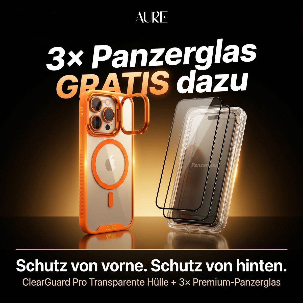 ClearGuard Pro Transparente Hülle + 3× Premium-Panzerglas