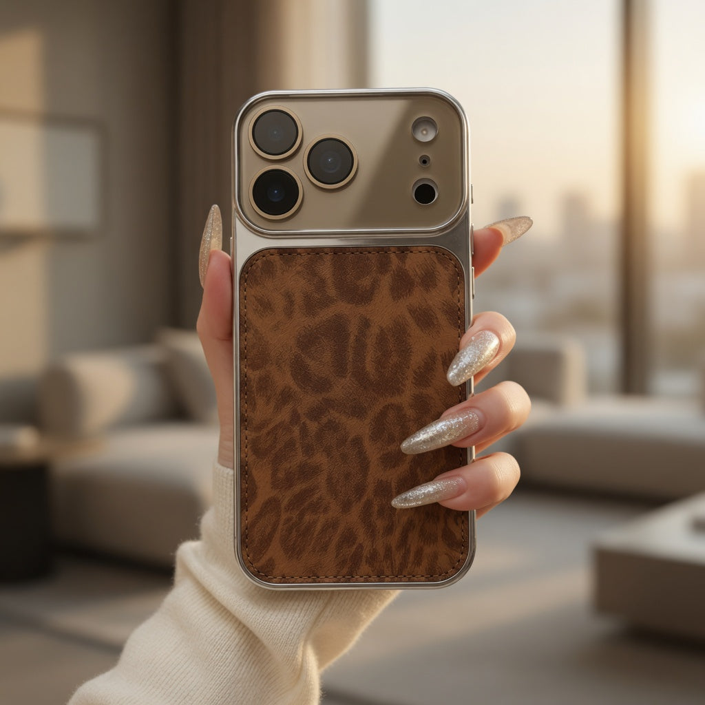 Obal na iPhone s leopardím vzorem a okénkem