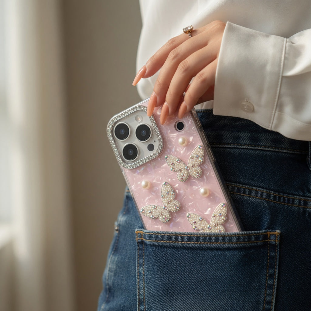 Motýl diamantové pouzdro s kamínky – iPhone